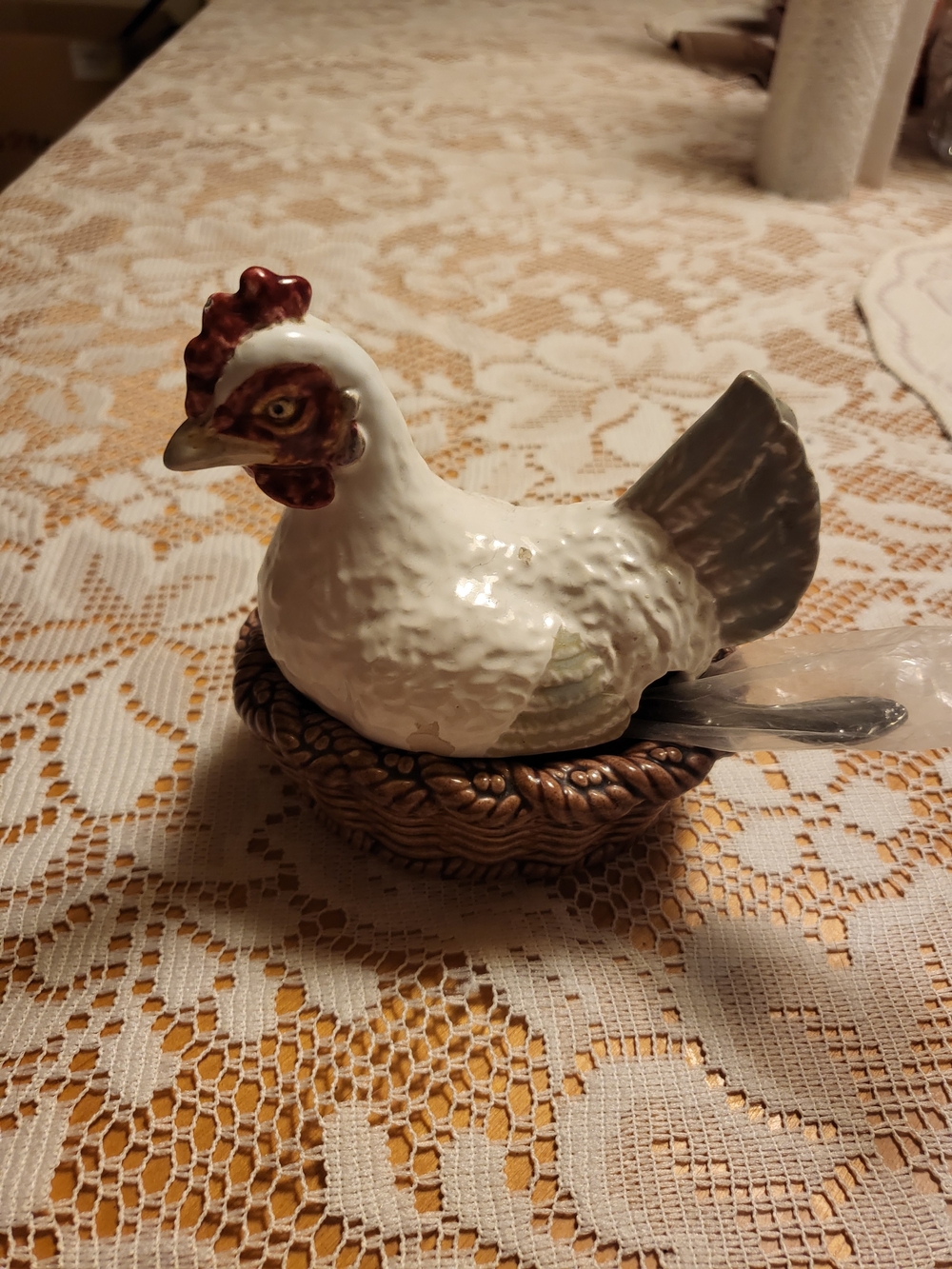 Ceramic Hen on Nest Table Accent - White and Brown